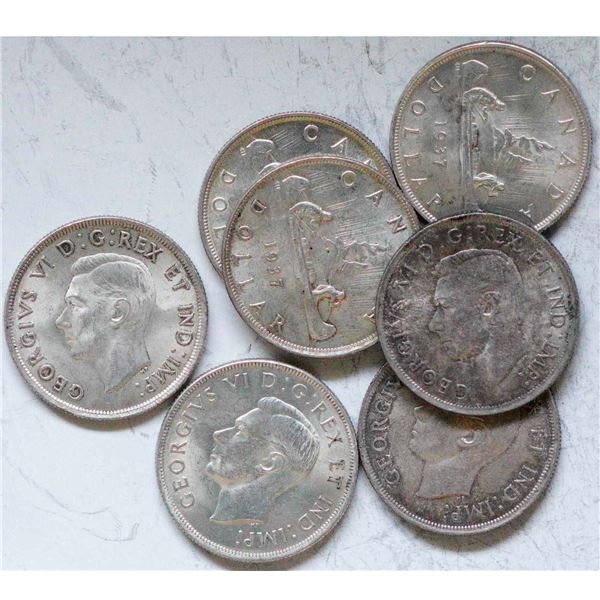 1937 $1 UNC or better, lot of 7 coins.