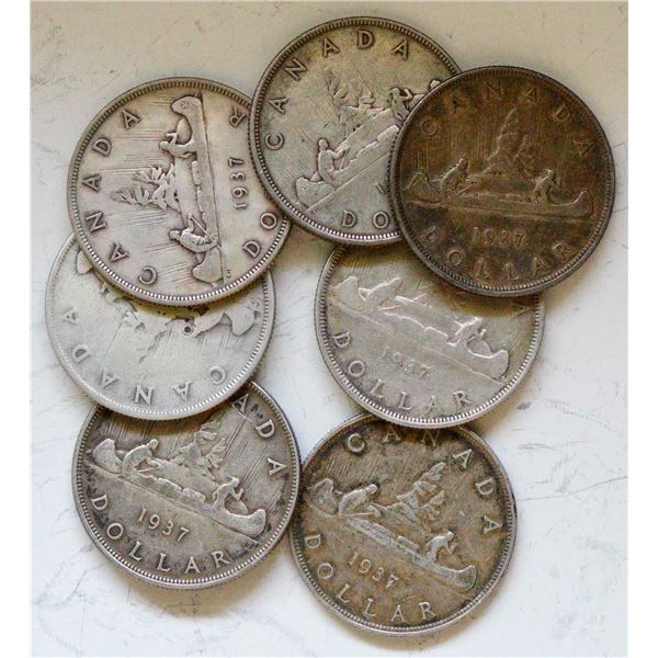 1937 $1 VG to VF, lot of 7 coins.