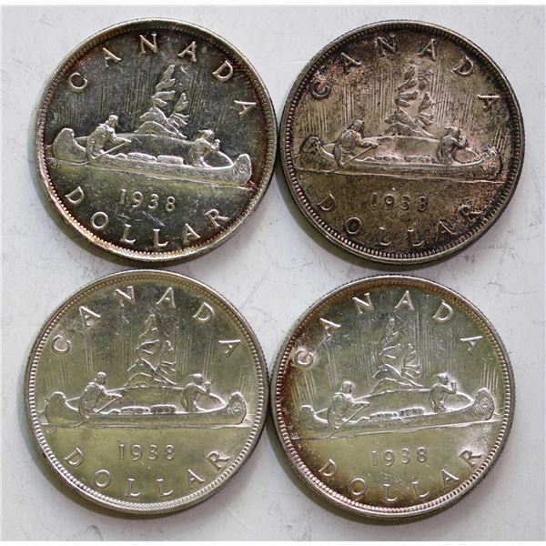 1938 $1 AU or better, lot of 4 coins.