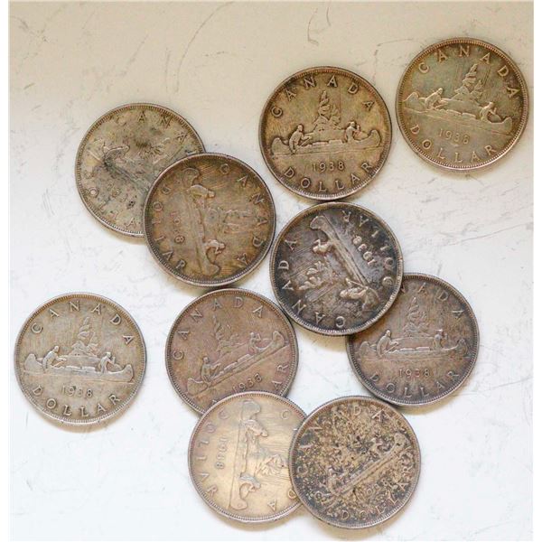 1938 $1 EF, lot of 10 coins.