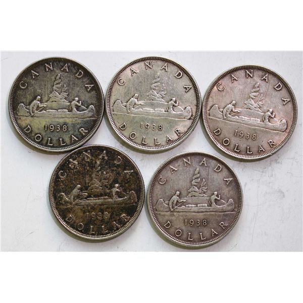 1938 $1 EF, lot of 5 coins.