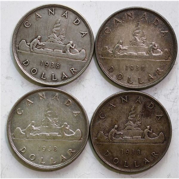 1938 $1 Fine to VF, lot of 4 coins.