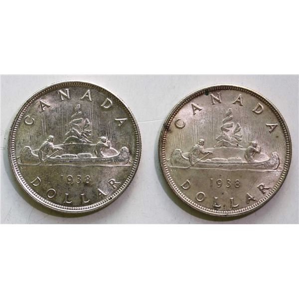 1938 $1 UNC or better, lot of 2 coins.