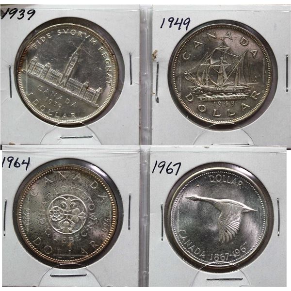 1939-1967 $1, All 4 coins AU to Unc.