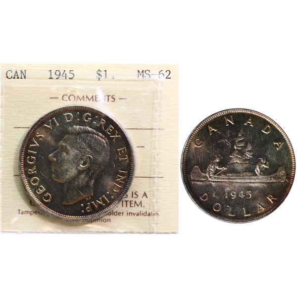 1945 $1 ICCS Choice Mint State-62 Fully lustrous with attractive gold and russet tones over full und
