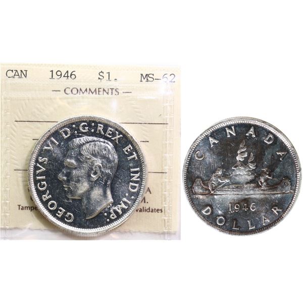 1946 $1 ICCS Choice Mint State-62 Brilliant and lustrous  "Two Letter certificate"
