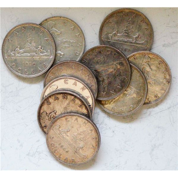 1946 $1 Reg (9), and 1 SWL, EF or better, lot of 10 coins.