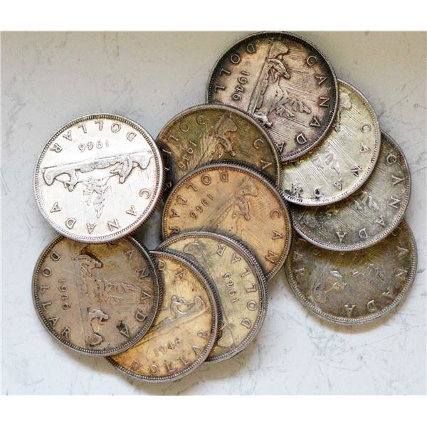 1946 $1 Reg (9), and 1 SWL, EF or better, lot of 10 coins.