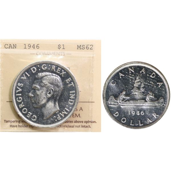 1946 $1 "SWL" ICCS Choice Mint State-62 Cameo, Brilliant and lustrous.