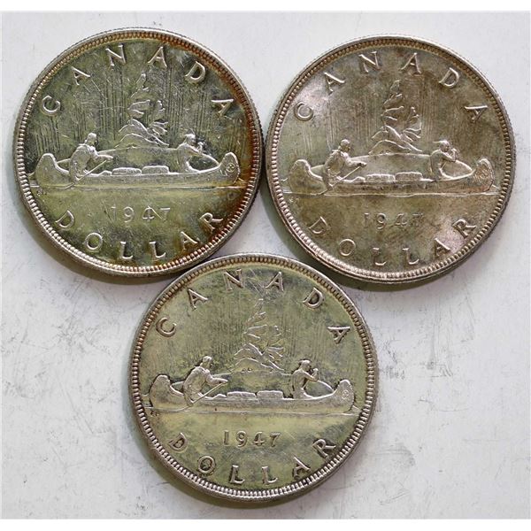 1947 $1 Blunt, lot of 3 coins AU or better.
