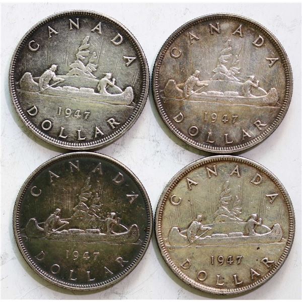 1947 $1 Blunt, lot of 4 coins EF or better.