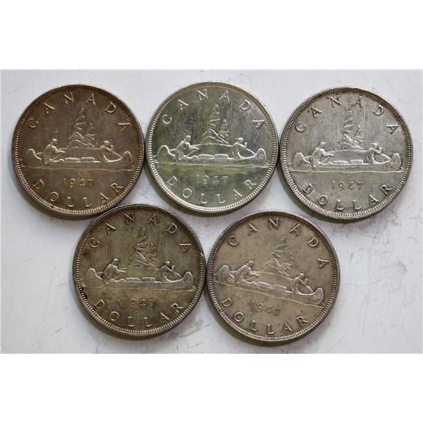 1947 $1 Blunt, lot of 5 coins EF or better.