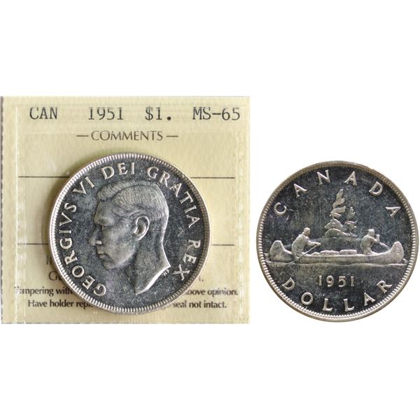 1951 $1 ICCS Gem Mint State-65 Fully brilliant and lustrous example.