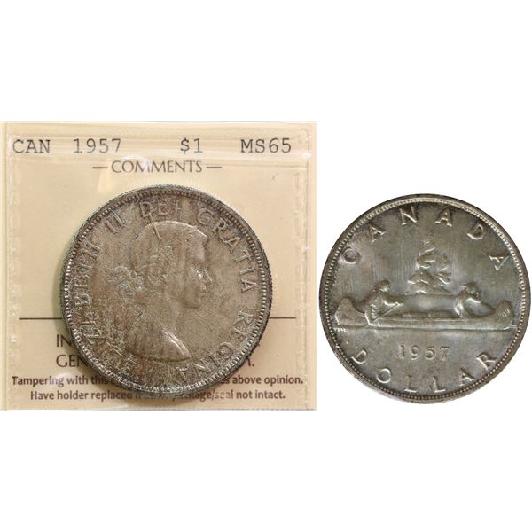 1957 $1 ICCS Gem Mint State-65, Scarcer date.
