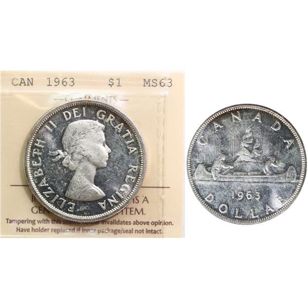 1963 $1 ICCS Choice Mint State-63 Ultra Heavy Cameo ICCS Choice Mint State-63, Fully brilliant and l