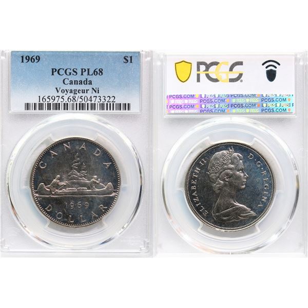 1969 $1 Nickel "Voyageur" PCGS Superb Gem Proof-Like-68.  A superior example with great reflective s