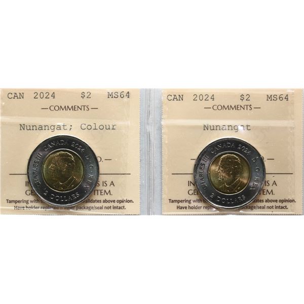 2024 $2 "Nunangat & 2024 $2 "Nunangat; Colour" Both coins ICCS Very Choice Mint State-64