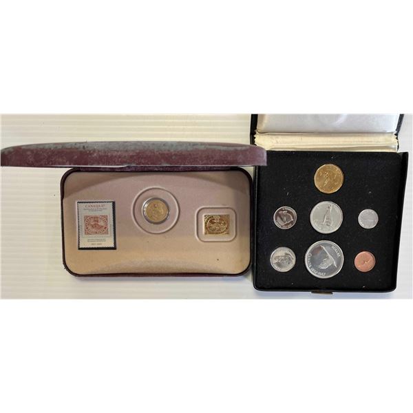 RCM; 1967 Proof set - No $20 Gold.  Housed in black leather case, 2001 150th anniv, First Postage st