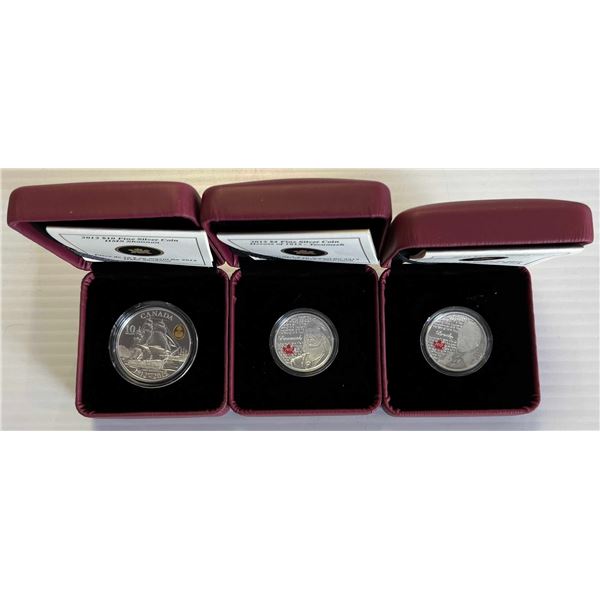 RCM;  The War of 1812, includes Sir Isaac Brock, Tecumseh & HMS Shannon.  Lot of 3 silver Fine coins
