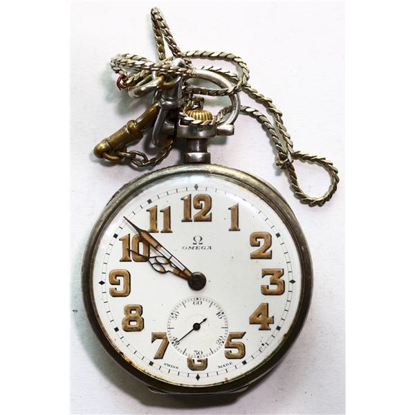 Watch; Pocket watch, Omega - "Grand Prix Paris 1900" .900 silver, Needs a service.