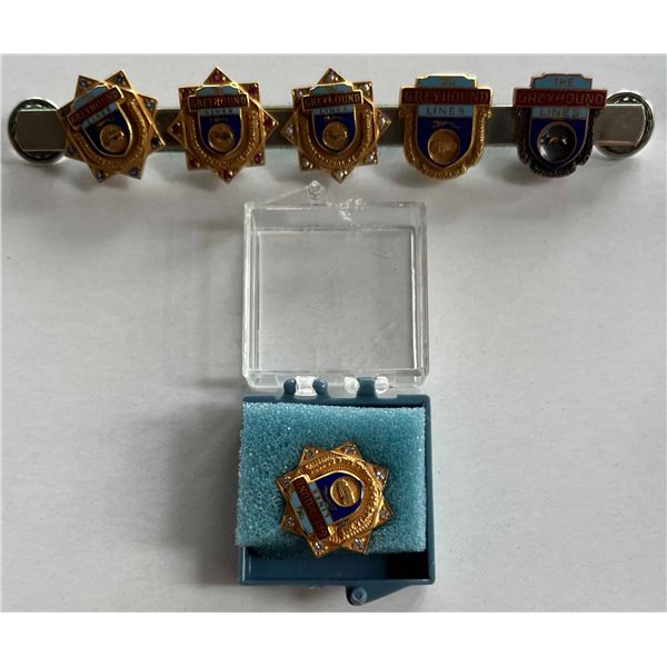 Pins; "Greyhound Service Pins"  set of 6 (5 on rack).