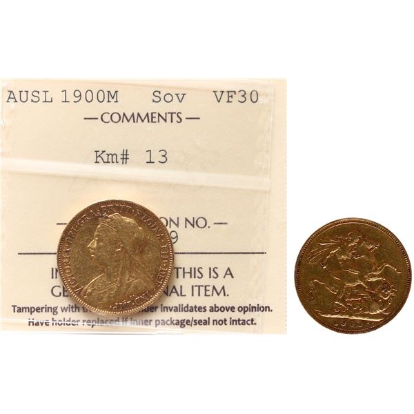 Australia; 1900-M Gold sovereign ICCS VF30 KM#13