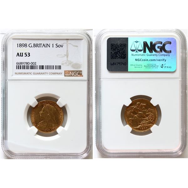 Great Britain; 1898  NGC AU53 Gold Sovereign