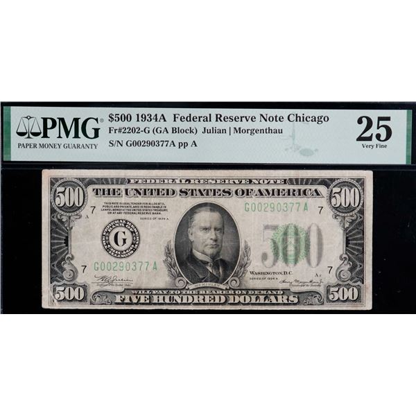 USA; 1934 $500 Fr#2202-G #G00290377A, PMG Choice Very Fine-25.