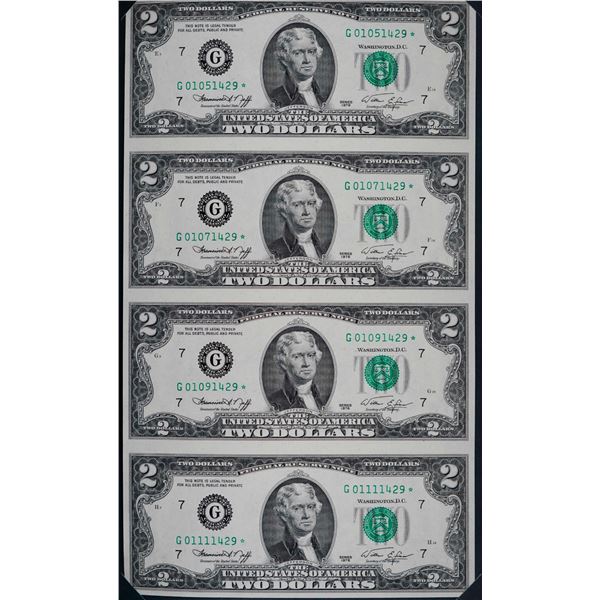 USA; 1976 $2 - Uncut sheet of 4 "Replacement" notes.