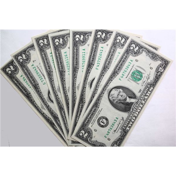 USA; Banknote Lot.  Includes various modern $2's and obsolete notes.  Good to Unc. Lot of 15 notes.