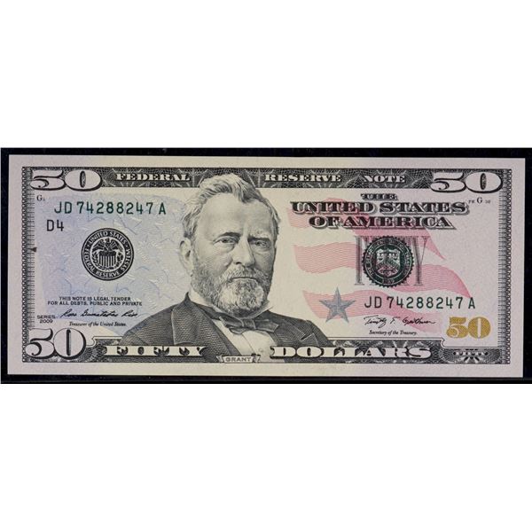 USA; Radar - 2009 $50 #JD74288247A Choice Unc or better.