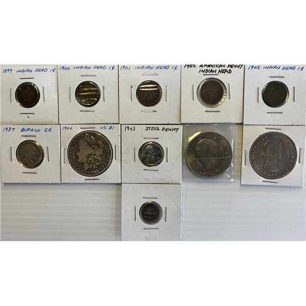 USA; & World coin Lot; USA; 1899-1943, (8), GB (2), ancient.  Lot of 11 coins.