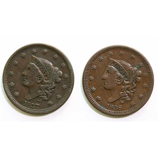 USA; 1837 1¢, 1838, both VF or better.