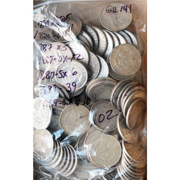 USA; 1886 $1 to 1889, lot of 102 coins.