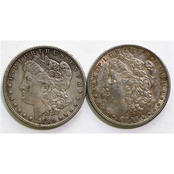 USA; 1886-S $1 VF or better, lot of 2 coins.