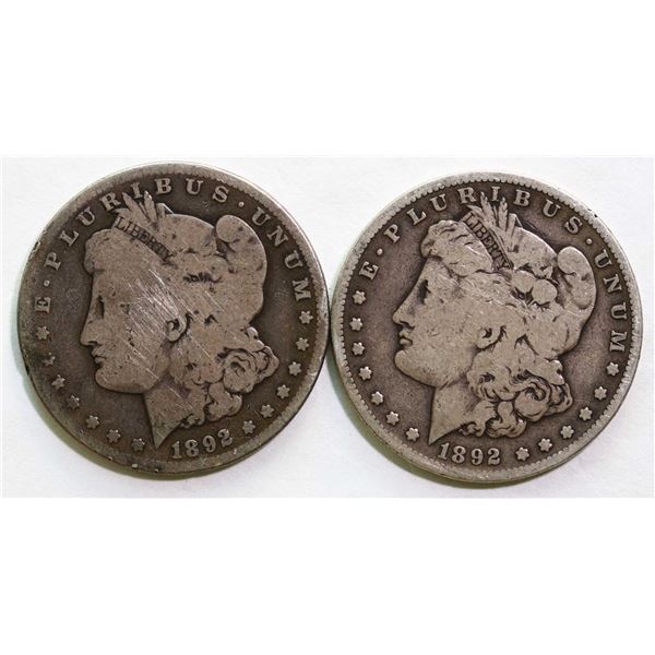 USA; 1892-S $1 VG or better, lot of 2 coins.