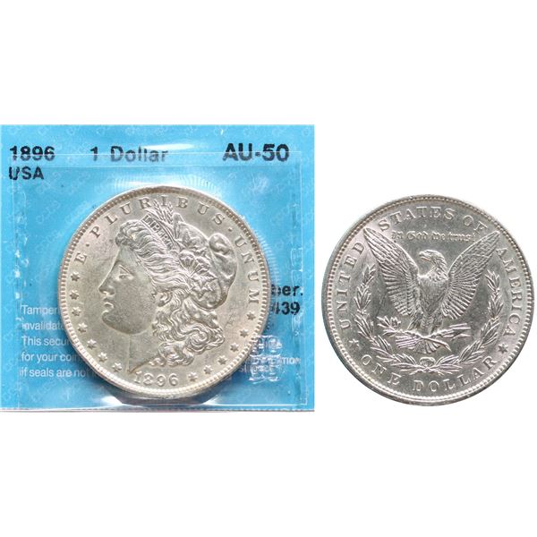 USA; 1896 $1 Morgan CCCS AU50, Lustrous.