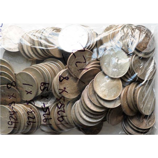 USA; 1923-S $1, 1924 (46), 1924-S (8), 1925 (59), 1925-S (8), lot of 122 coins. Average VF-EF.
