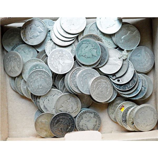 USA; Silver Dollar Lot;  Includes various dates, lot of 97 coins. Cull and better.