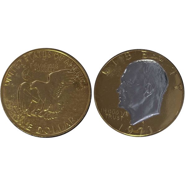 USA; Special 1971-1978 $1 - 24K Gold Plated Portrait Enhanced Eisenhower $1 with Silver Foil.