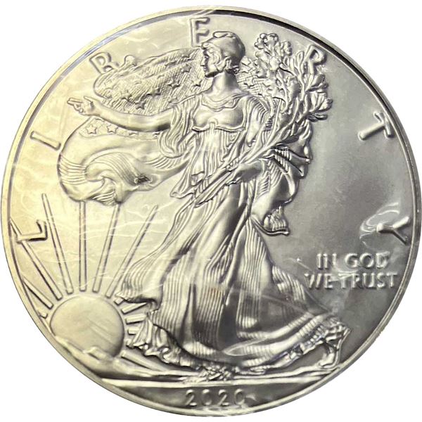 USA; 2020 American Silver Eagle win cellophane