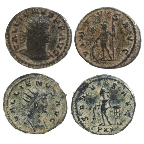 Ancients;  Roman Gallienus (267 AD). Antoninianus - Antioch, AE.  Lot of 2 examples.