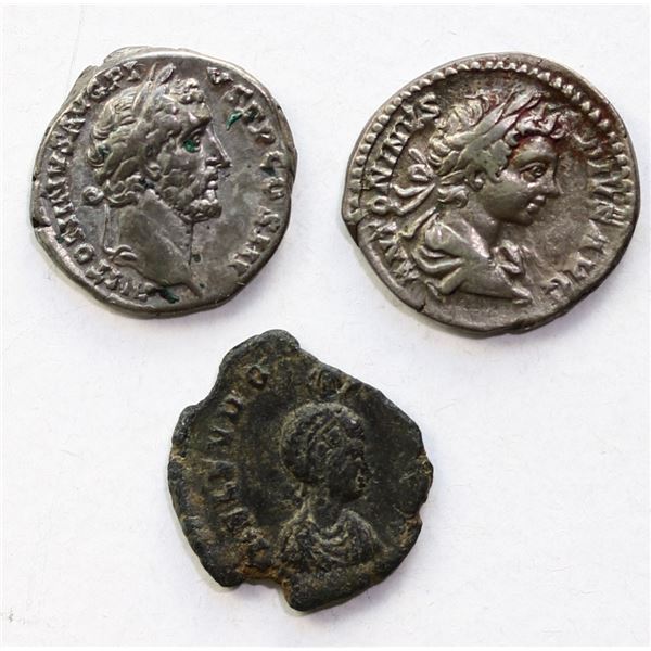 Ancients;  Roman Lot includes 2 silver & 1 Copper issue. Silver looks to be Diocletian types. See Pi