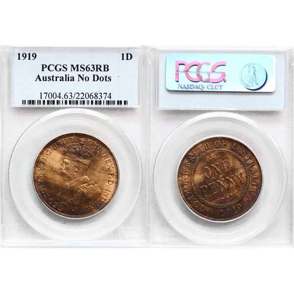 Australia; 1919 1d "No Dots" PCGS MS63 RB