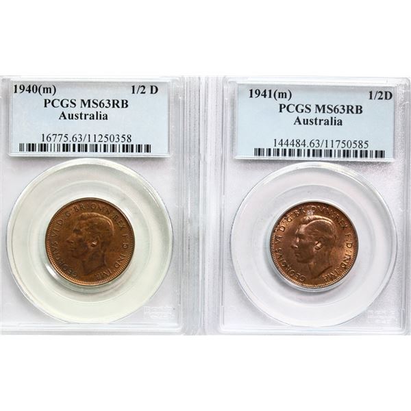 Australia; 1940 (m) 1/2d, 1941 (m) Both coins PCGS MS63 RB