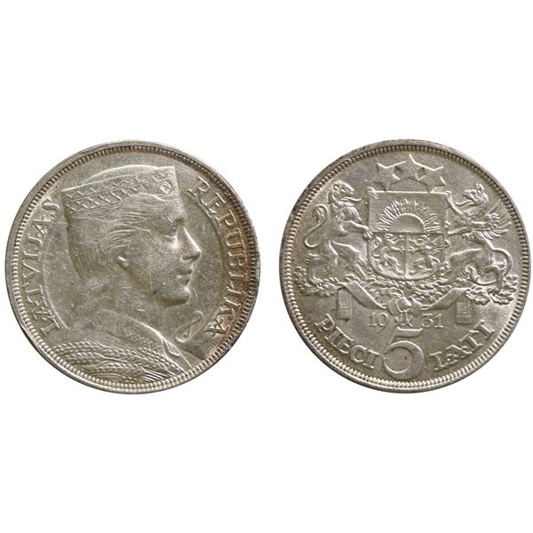 Latvia; 1931 5 LT - AU.