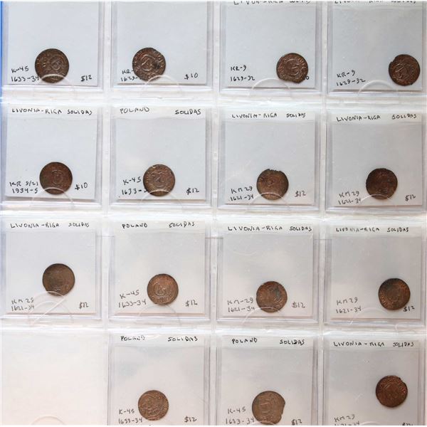 World coin Lot; Livonia -  Lot of 55 pieces, KM-21,KM-29, KM-45.   Grades vary. "Cleaned"