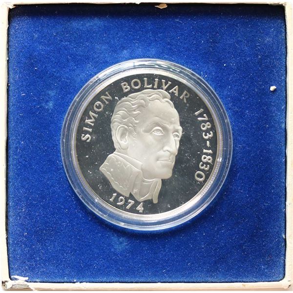 Panama; 1974 20 Balboas sterling silver Proof.  Weight: 130 grams, diameter: 61mm, issued by the Fra