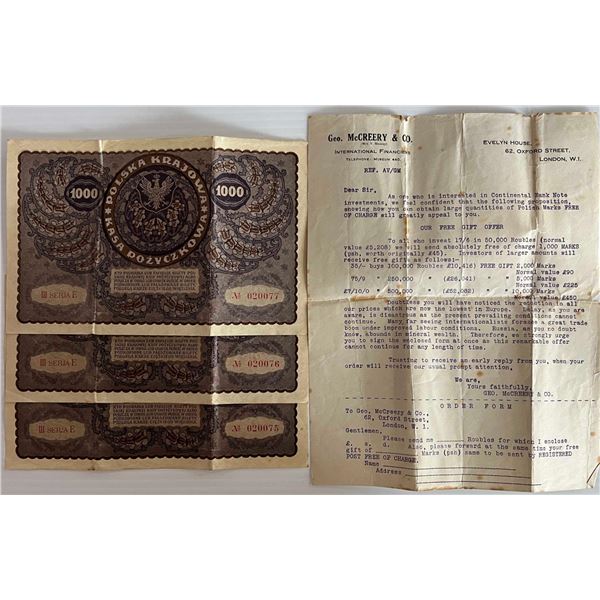 Vintage G.B. Letter; includes original advertising letter, "Russian Cash" and registered stamp lette