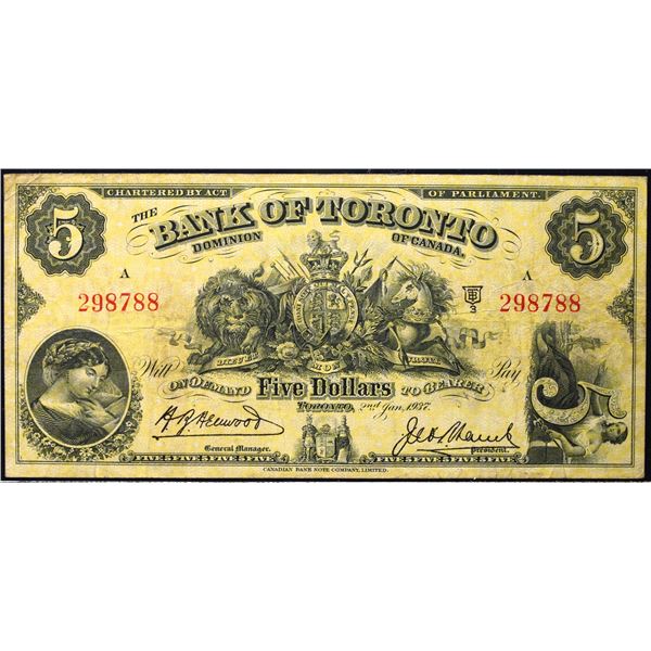 The Bank of Toronto  1937 $5 CH-715-24-04 #298788  LCG Choice Very Fine-25